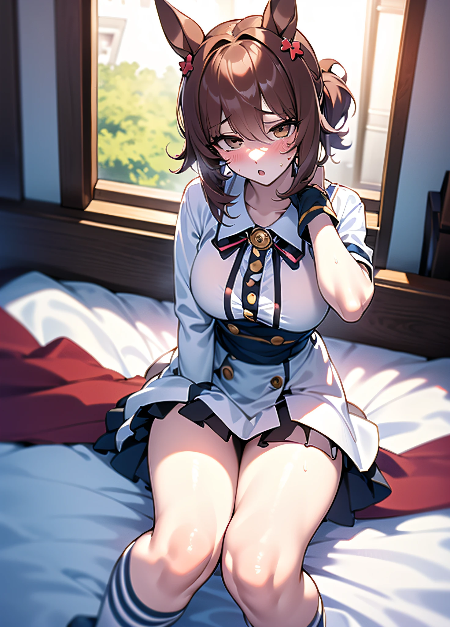 (((masterpiece))),(((high resolution)))、(((perfect face)))、(((Kantai Collection Kaga)))、(((nude)))、(((beautiful face)))、sexy、Sexy、bed、white skin、(big breasts)、Plump、embarrassed look、((looking at camera))、(NSFW)、(((On your back)))
