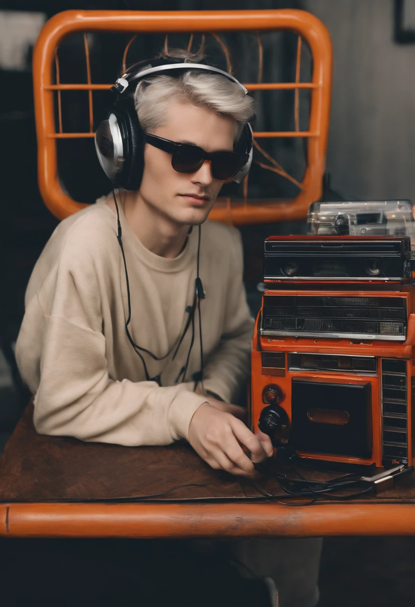 A photo of a vintage Walkman cassette player with a pair of retro headphones,Ready Player One,Appearance-wise, Halliday is often described as having a gangly frame, with messy hair, and typically dressed in a vintage style that echoes his obsession with the past. In his digital avatar form, known as Anorak, he appears as a powerful wizard, embodying the idealized version of himself within the virtual universe he created., male