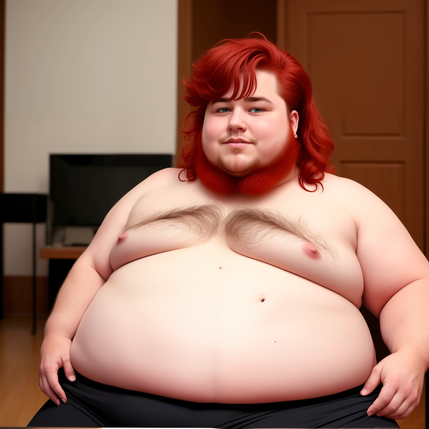 A fat male human rat hybrid with red hair