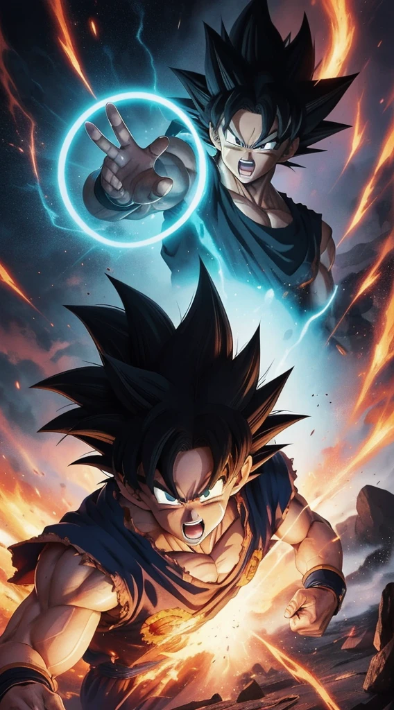 Get ready for a visual feast with the giant god Goku with his handsome face and beautiful red eyes. No accessories for upper body. in a transformed state, he radiates extreme instincts and power, Create an epic anime about this energy guy. how he manipulates fire and lava、Look at stunning anime artwork that will blow your mind. This concept art、Coming directly from the world of Dragon Ball, Manga-style 8K wallpapers will take you to another dimension. Prepare to be amazed by this detailed digital anime art, Showcasing the ultimate combination of style and power.