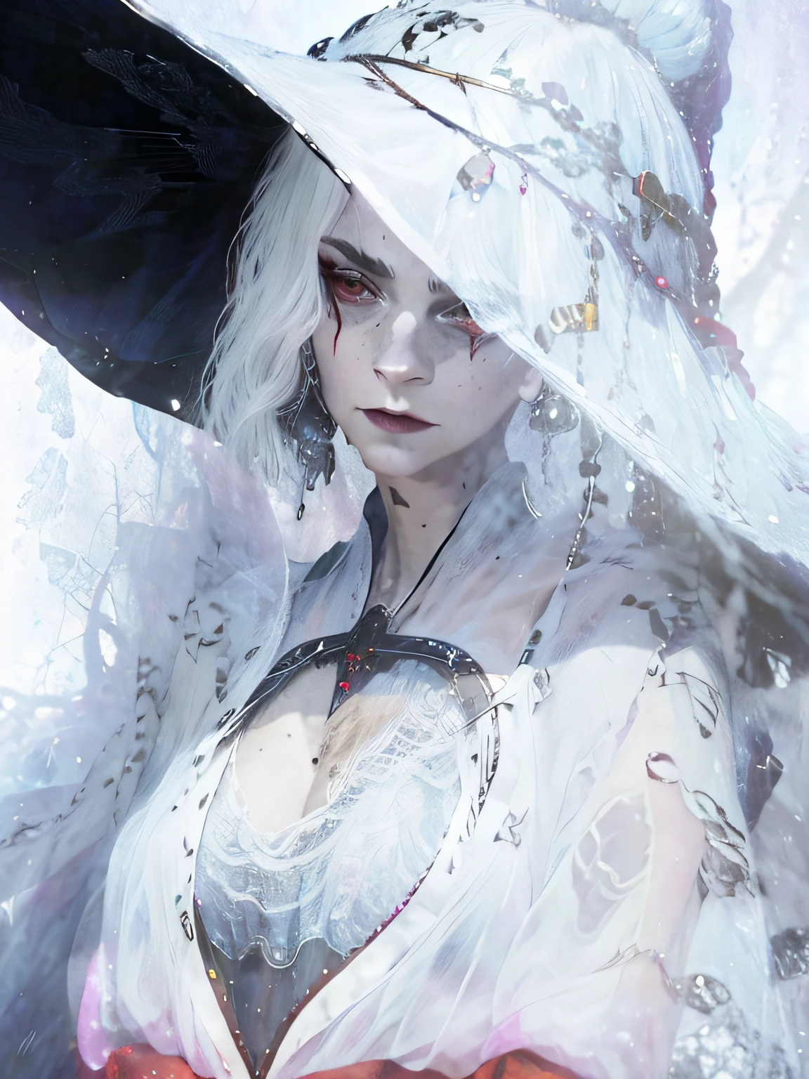 Old age, bloods,Black magic,evil,Noble woman,wrinkles,Emma Watson,Excuse me,Tasha,darkly,scarlet,A deep,Detailed anime character art, detailed digital anime art, guweiz, Black Witch, Popular topics on artstation pixiv, Digital art on Pixiv, Guviz-style artwork, Dark witch side avatar,