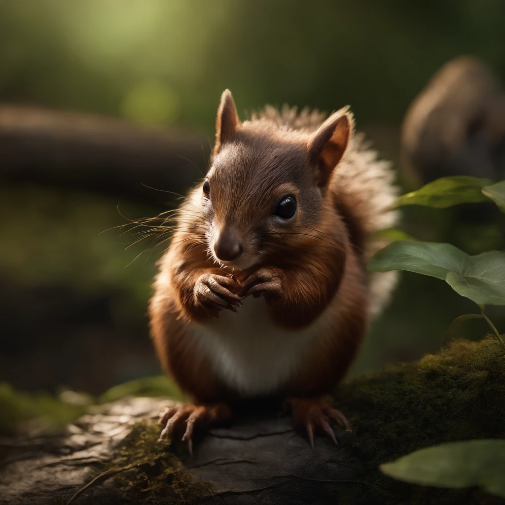 gremlin, echidna-like, bright silver and brown, long tail, large ears, covered with silver fur, holding an acorn in his paws, water, Burrow, tree roots stick out from the walls in the hole,  mushrooms sticking out of the ground, Best Quality, Masterpiece, in style of dark fantasy art,真实感, Realism, tmasterpiece, Brad Jongsan walks in the jungle (Night of the Fireflies), (higly detailed: 1 1), rough face, natural skin, hiquality, NSFW, pretty eyes, (Detailed face and eyes), (s face: 1 2), tumult, Complementary, real-photo, ...PSD, Lightweight Film Photography, sharp-focus, contrast lighting, Detail Skin, high resolution 8k, Crazy detailing, Realistic, professional photo of a, 8K UHD, dslr, soft light, hiquality, film grains, Fujifilm XT3, (CBZBB:1.25), ((echidna)),CBZBB,Cute, Small, baby, Beautiful, Fantasy art, deviant art, trending artstation, Digital Art, Detailed, Realistic, humanoid, character, tiny, Cinematic shot, cinematic portrait of a squirrel, cute character, looks like an echidna-like troll,