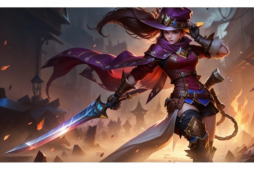 a close up of a person with a sword and a hat, League of Legends character, from league of legends, League of Legends character art, style of league of legends, league of legends style art, Sacco in League of Legends, League of Legends concept art, league of legends splashart, League of Legends style, league of legends art, Riot Games Concept Art