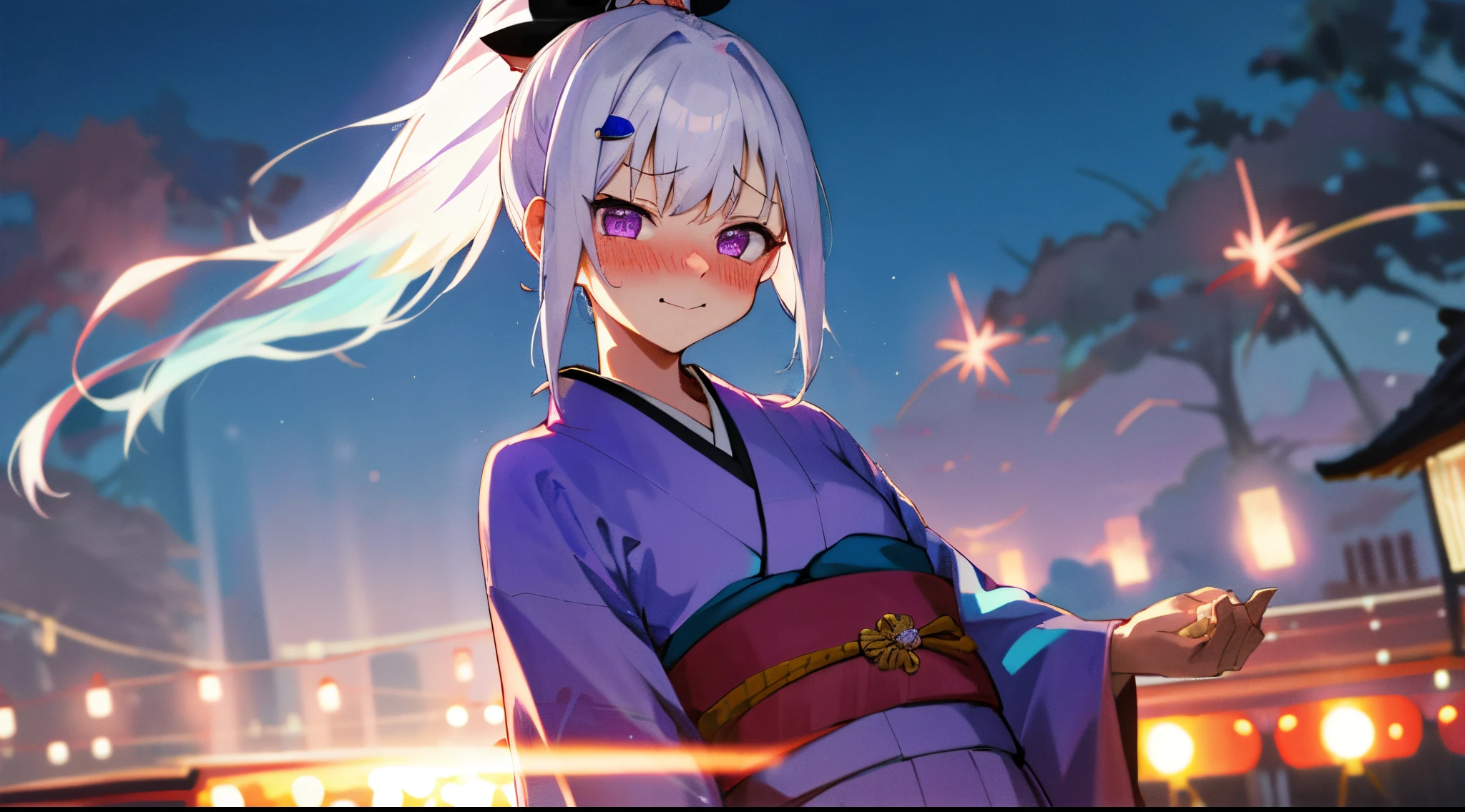 Anime girl in kimono outfit standing in front of a street - SeaArt AI
