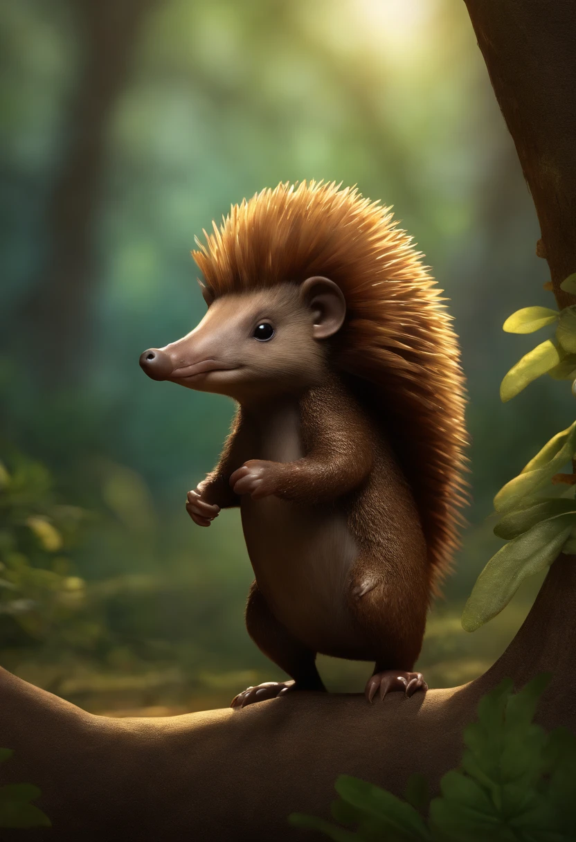 (CBZBB:1.25), ((gremlin-like echidna, and known in the clearing under the oak tree, there are acorns lying around here)),CBZBB,Cute, Small, , Beautiful, Fantasy art, deviant art, trending artstation, Digital Art, Detailed, Realistic, humanoid, character, tiny, Cinematic shot, cinematic portrait of the Anteater, cute character, looks like an anteater,