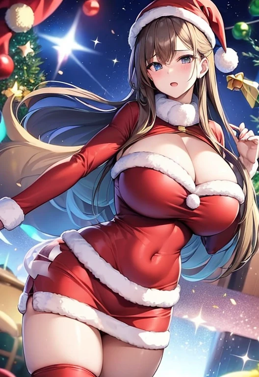 huge udder、thin-waist、straight haired、long、a blond、tall、de pele branca、santa claus