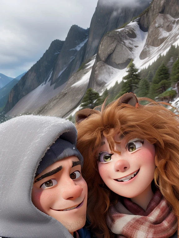 happy couple in mountains
