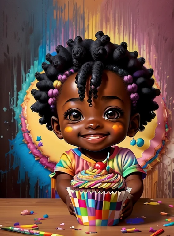 (cute black with a cupcake smiling),(melhor pose),(best angle), (better expression), Eduardo Kobra acolchoamento ,multidimensional geometric wall PORTRAIT, arte, Chibi,
Yang08k, lindo, Colouring,
Primary works, qualidade superior, melhor qualidade, Arte Oficial, Beautiful and Aesthetic, pelos coloridos,