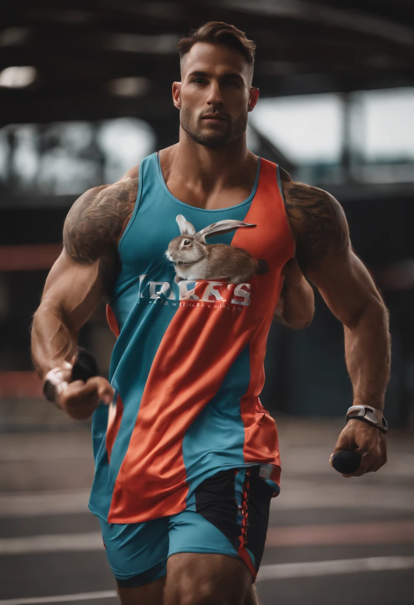 A photo of a rabbit-themed workout outfit,original,I love rabbit., male