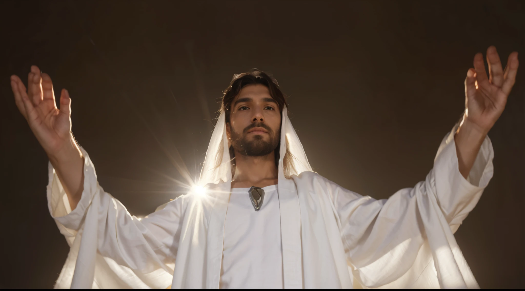 Jesus Cristo homem, white tunic, Raised Hands