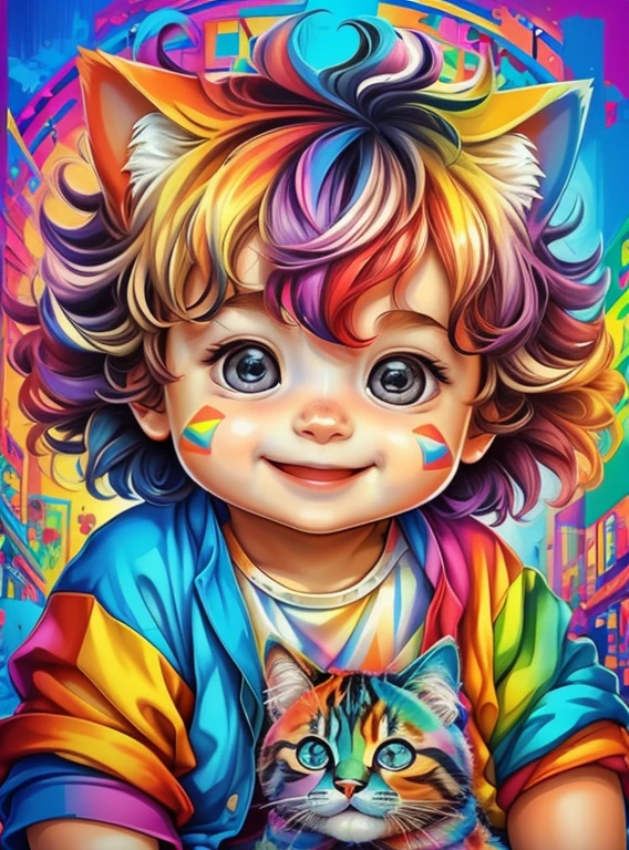 (cute baby boy with a dinosaur smiling),(melhor pose),(best angle), (better expression), Eduardo Kobra acolchoamento ,multidimensional geometric wall PORTRAIT, arte, Chibi,
Yang08k, lindo, Colouring,
Primary works, qualidade superior, melhor qualidade, Arte Oficial, Beautiful and Aesthetic, pelos coloridos,