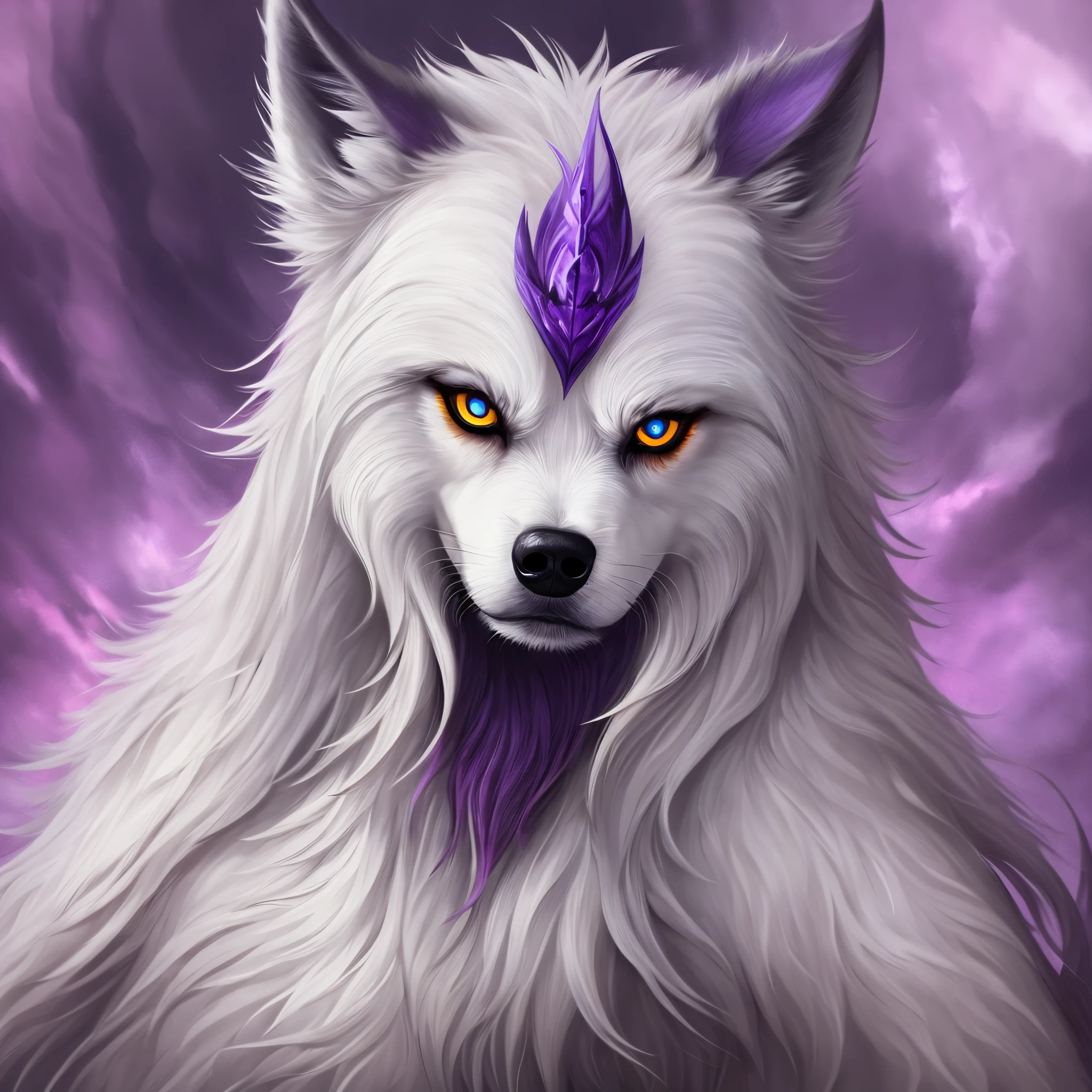 Demon wolf, white fur violet eyes, long lashes --auto --s2
