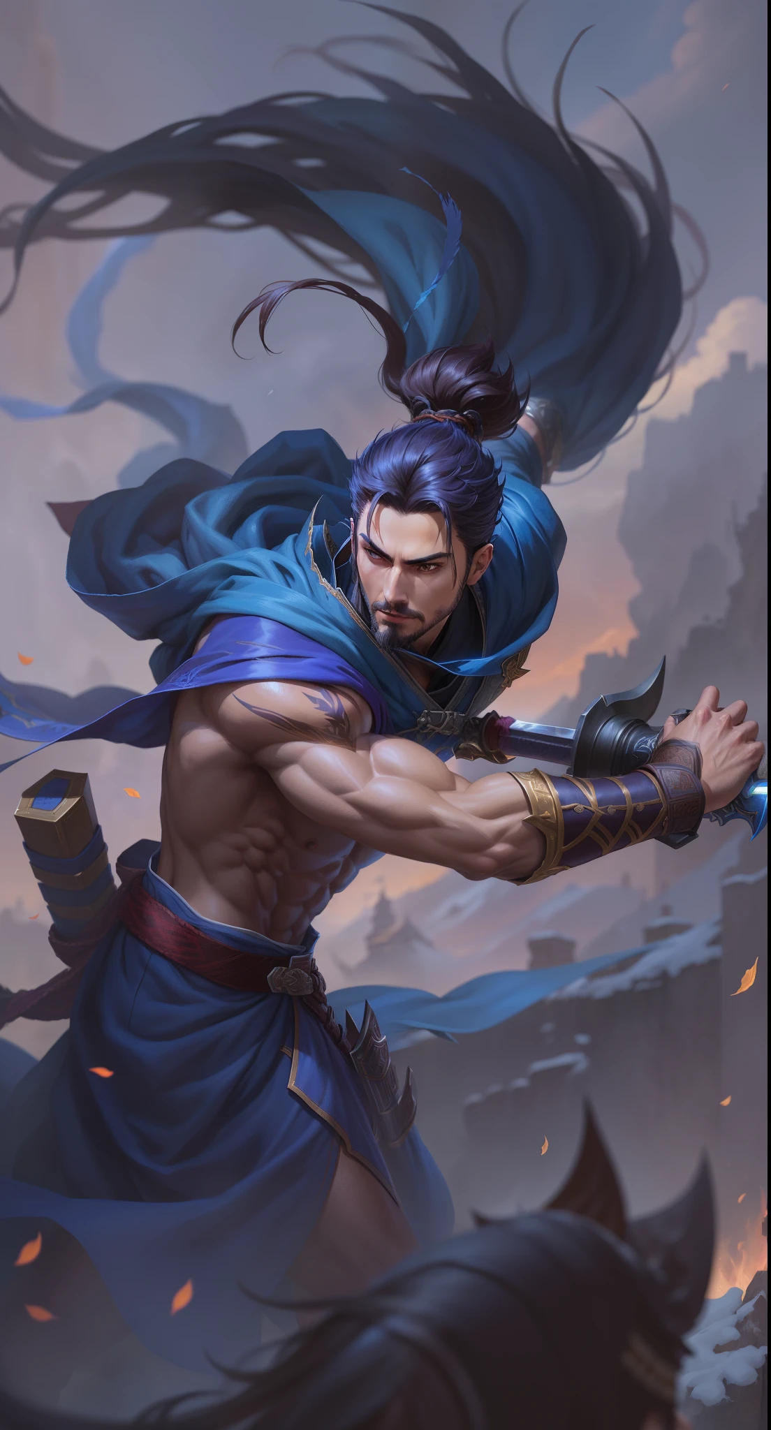 Arafad image of a man holding a sword and sword, Silas, heise jinyao, bian lian, author：Hero, Official splash art, Iconic character splash art, G Liulian art style, Liu Stanley, Very detailed ArtGerm, author：Ruan Jia and Stanley Atjem, xianxia hero，league of legend，Yasuo，