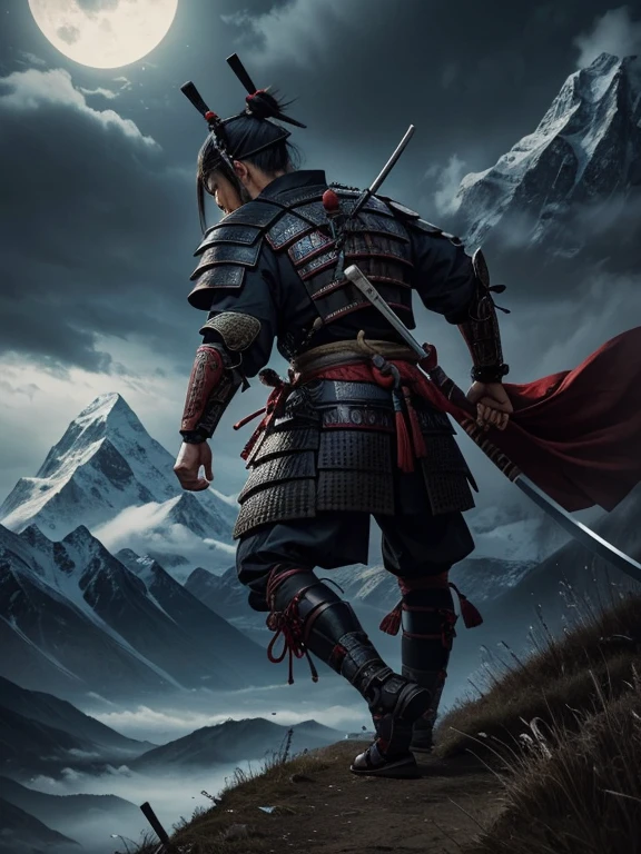 samurai,ancient,philosopher,warrior,landscape,mountain,night,inspiring,deep,undefined race,