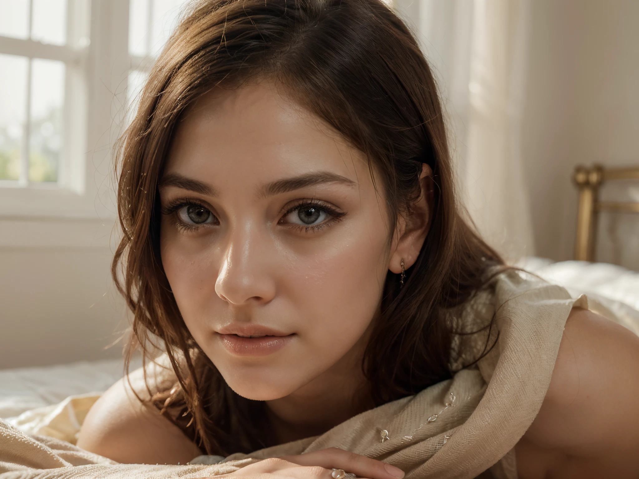 (best quality,4k,8k,highres,masterpiece:1.2),ultra-detailed,(realistic,photorealistic,photo-realistic:1.37),beautiful detailed eyes,beautiful detailed lips,extremely detailed eyes and face and hand,longeyelashes,normal ordinary beauty,graceful and elegant,flowing golden hair, low-cut purple dress,black glasses with round frames,extremely detailed hand,glowing flawless skin,black gown,soft rays of sunlight illuminating her,serene expression,celestial atmosphere,gentle breeze,warm golden sunlight,there are people in the background,natural beauty,harmonious color palette,soft pastel tones,dreamlike ambience,romantic and enchanting,traditional painting style,impressionistic strokes,magical aura,divine light,celestial glow,feminine power,subtle details,proud and confident stance,vivid colors,ethereal landscape,heavenly setting,serenity and tranquility, normal beauty,soothing and calming energy, cry, on the bedroom at the bed, no blur, no focus