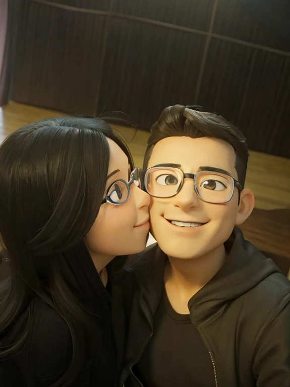Foto ia, sonrisa, lentes para hombre, mujer sin lentes