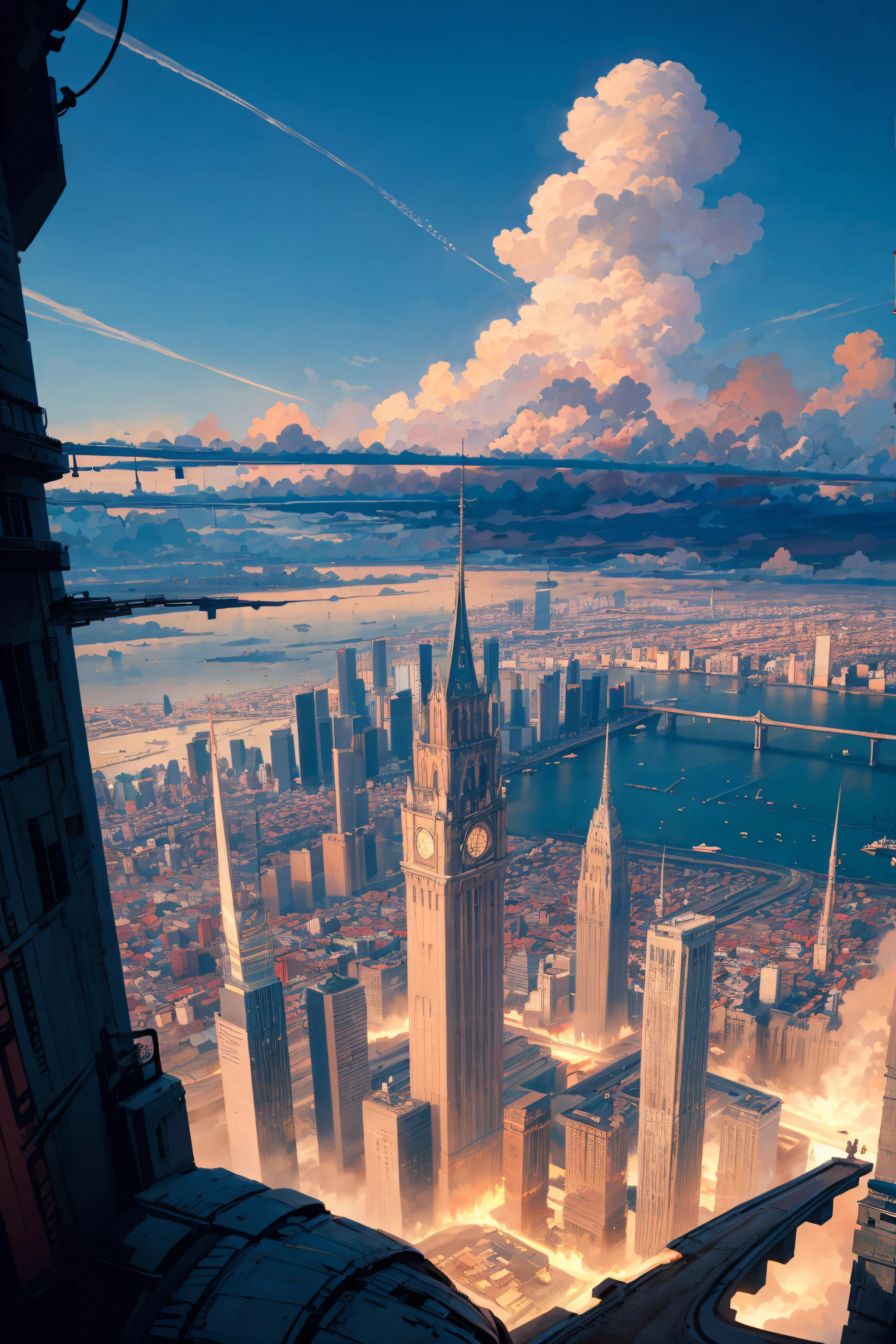 Best quality at best, tmasterpiece, hyper HD, 超高分辨率, hyper-high detail, RAW photogr, Brave New World, New city, beautiful utopia, Great view of the city,bird's eyes view