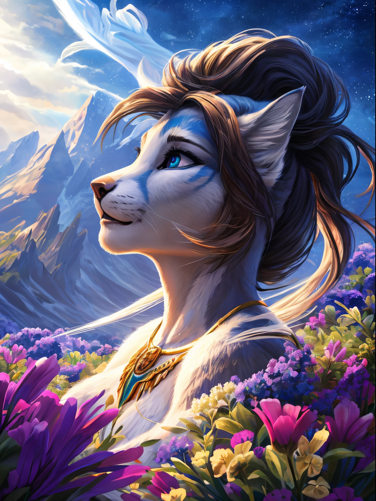 (best quality:1.2, highres, masterpiece:1.2), ultra-detailed, realistic:1.37, vibrant colors, dreamy lighting, digital art, furry, fursona female, beautiful detailed eyes, beautiful detailed lips, flowing hair, graceful pose, expressive emotions, majestic landscape, prideful atmosphere, engaging composition, captivating storytelling, enjoy!