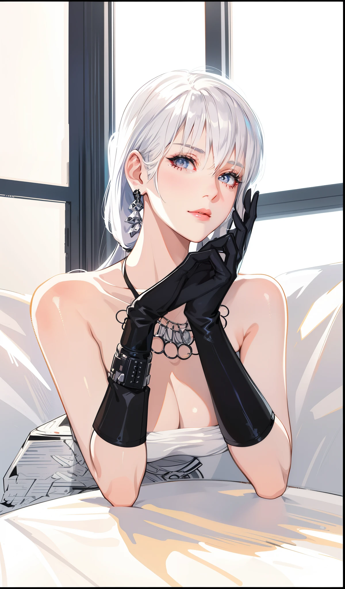 anime girl with white hair and black gloves posing for a picture, cyborg - girl with silver hair, tifa lockhart with white hair, seductive anime girl, twintails white_gloves, anime barbie in white stockings, beautiful alluring anime woman, photorealistic anime girl render, perfect white haired girl, 2 b, 2b, perfect android girl, girl with white hair