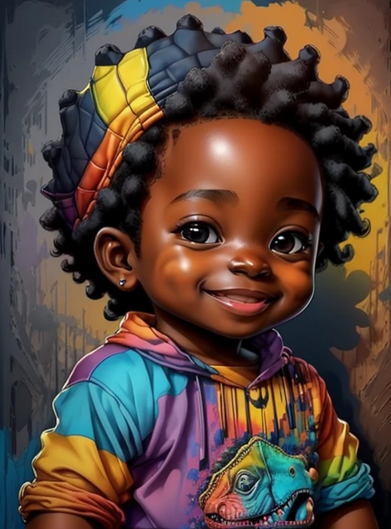 (cute black baby boy with a dinosaur smiling),(melhor pose),(best angle), (better expression), Eduardo Kobra acolchoamento ,multidimensional geometric wall PORTRAIT, arte, Chibi,
Yang08k, lindo, Colouring,
Primary works, qualidade superior, melhor qualidade, Arte Oficial, Beautiful and Aesthetic, pelos coloridos,