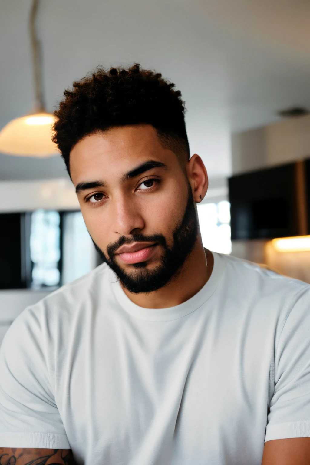 handsome light skin mixed race black man with short hair and beard