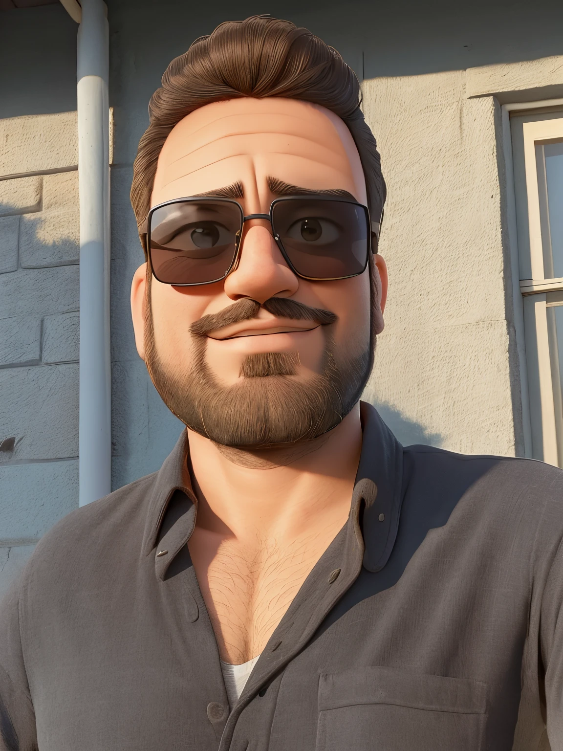 arafed man with sunglasses and a beard standing outside, 8k selfie photograph, very very low quality picture, aykut aydogdu, frontal picture, with a small beard, aykut aydogdu zener, about 3 5 years old, he is! about 3 0 years old, george doutsiopoulos, selfie of a man