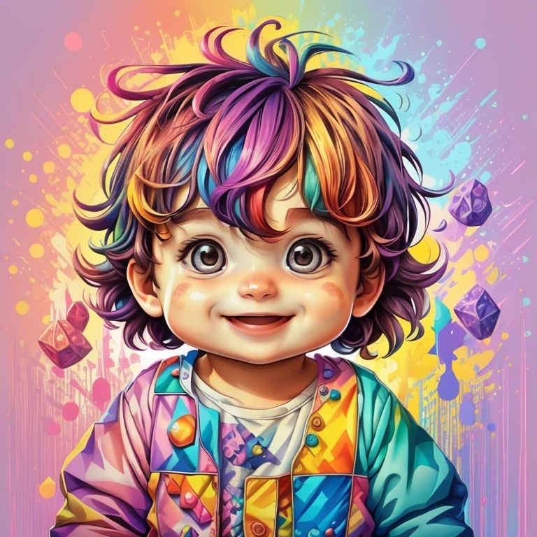 (cute baby boy with a dinosaur smiling),(melhor pose),(best angle), (better expression), Eduardo Kobra acolchoamento ,multidimensional geometric wall PORTRAIT, arte, Chibi,
Yang08k, lindo, Colouring,
Primary works, qualidade superior, melhor qualidade, Arte Oficial, Beautiful and Aesthetic, pelos coloridos,