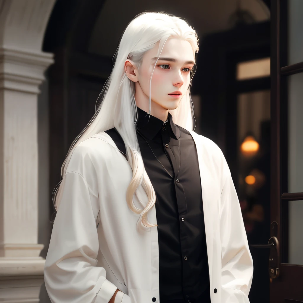 White long hair boy black and white clothes