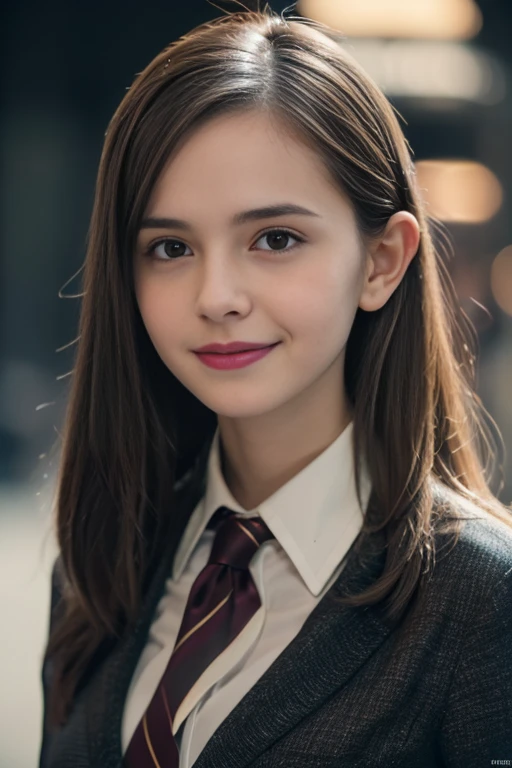 Masterpiece, Best quality, 8k, 18 ans, Photo brute, absurdes, Award-winning portrait, sourire, sourire, seulement, Nuit, neon light, Idol face, pourpre, gardénias, delicate girl, Haut du corps, DSLR, Regarder le spectateur, candid, Sophisticated, jeune, bras minces, professional lighting, grain du film, aberration chromatique, (Detailed eyes and face:1.0), (Bokeh:1.1), in love, small breasts, lawyer outfit, professional clothes, pantsuit, blouse, suit top, smirking
