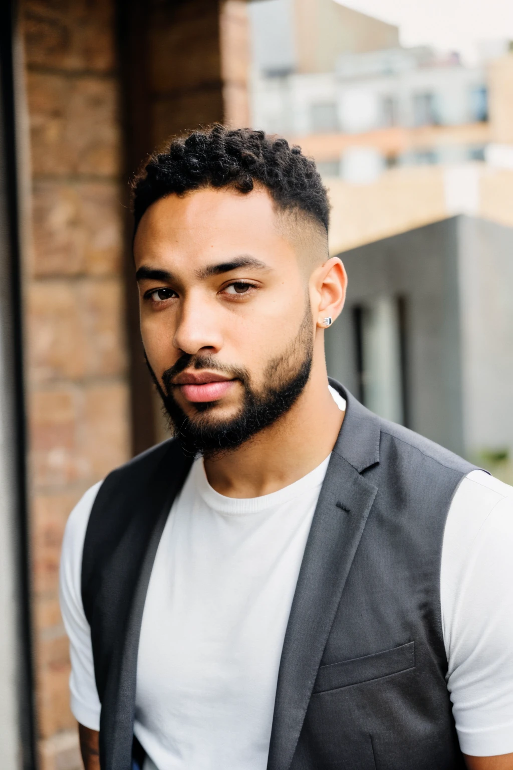 handsome light skin mixed race black man with short hair and beard