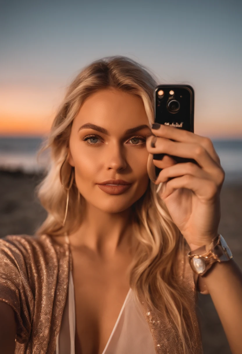 (5 mm fisheye lens) 1 woman, 23 y.o., American, Beautiful, ((upper body selfie)), Beautiful backlight, masterpiece, Best quality, ultra-detailed, only, sexy, Comfortable, clear sky, analog style (looking at viewer:1.2) (Skin texture) (film grain:1.3), (warm shade, warm tone:1.2), Close up, Cinematic light, Side lighting, Ultra-high resolutions, Best shadows, Upper half of body, Wearing bikini, Relaxed and intimate photos, Long blond hair, Outdoors, Landscapes of hotel Ibiza people, blurred background
