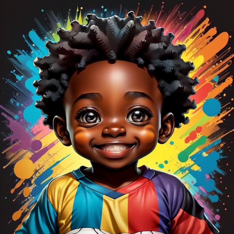 (cute black baby boy with a soccer ball smiling),(melhor pose),(best angle), (better expression), Eduardo Kobra acolchoamento ,multidimensional geometric wall PORTRAIT, arte, Chibi,
Yang08k, lindo, Colouring,
Primary works, qualidade superior, melhor qualidade, Arte Oficial, Beautiful and Aesthetic, pelos coloridos,