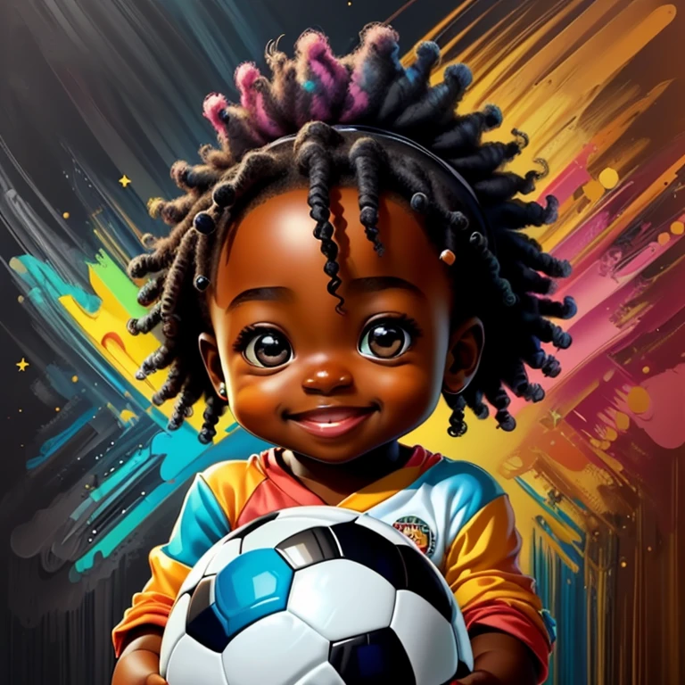 (cute black girl with a soccer ball smiling),(melhor pose),(best angle), (better expression), Eduardo Kobra acolchoamento ,multidimensional geometric wall PORTRAIT, arte, Chibi,
Yang08k, lindo, Colouring,
Primary works, qualidade superior, melhor qualidade, Arte Oficial, Beautiful and Aesthetic, pelos coloridos,