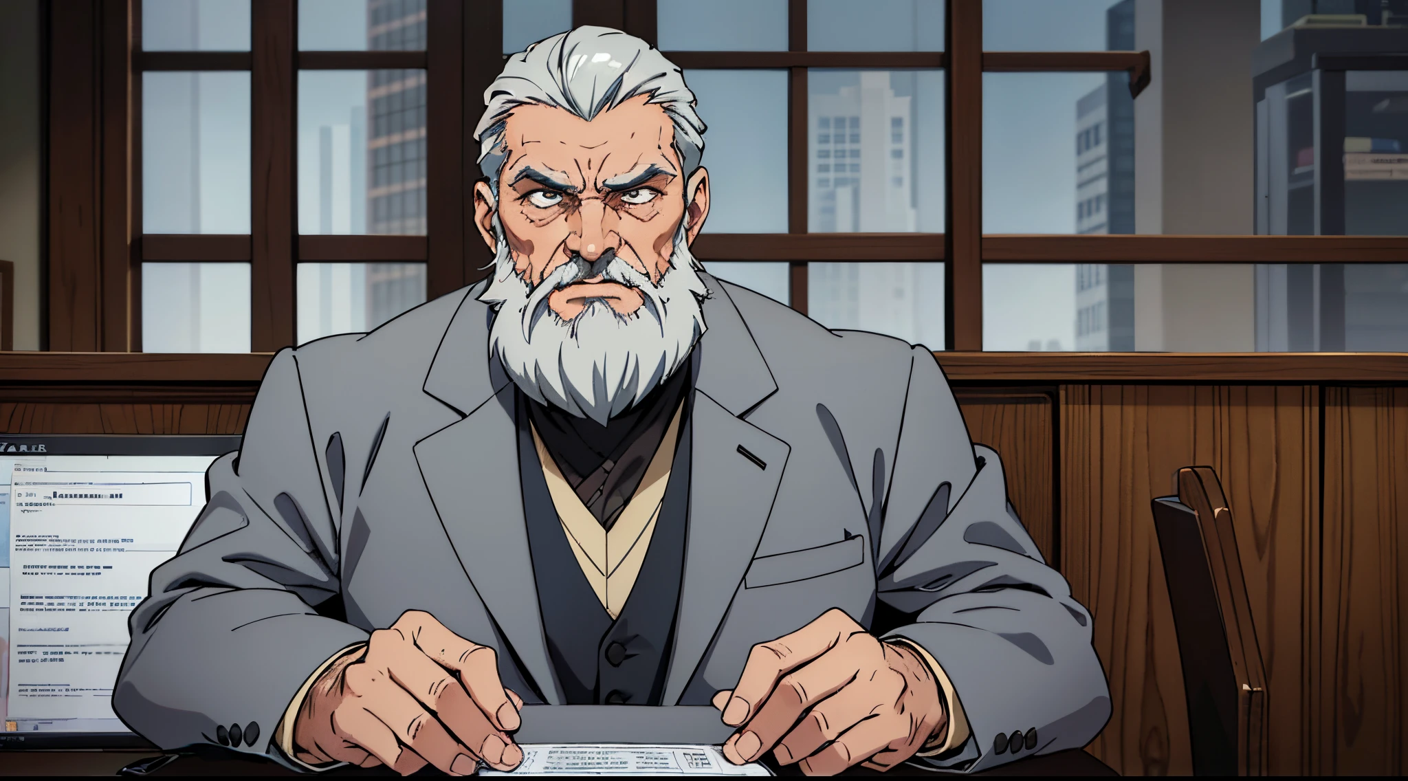 A close up of a man sitting at a desk with a laptop - SeaArt AI