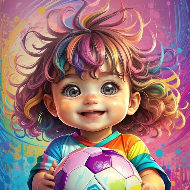 (cute baby girl with a soccer ball smiling),(melhor pose),(best angle), (better expression), Eduardo Kobra acolchoamento ,multidimensional geometric wall PORTRAIT, arte, Chibi,
Yang08k, lindo, Colouring,
Primary works, qualidade superior, melhor qualidade, Arte Oficial, Beautiful and Aesthetic, pelos coloridos,