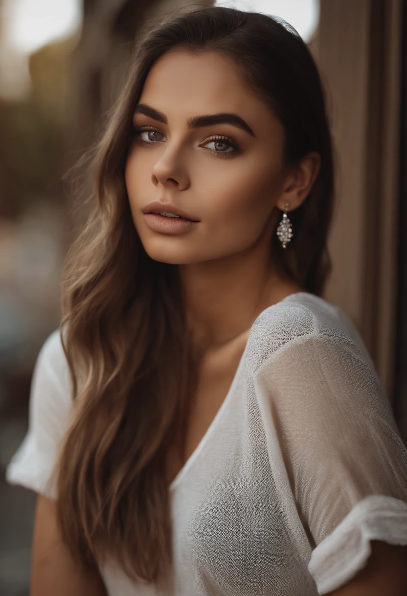 Arafed Mujer con una camiseta blanca sin mangas y un collar, Chica sexy con ojos verdes, Retrato Sophie Mudd, brown hair and large eyes, selfie de una mujer joven, Ojos del dormitorio, Violeta Myers, sin maquillaje, Maquillaje natural, staring directly into camera, cara con artgram, maquillaje sutil, Impresionante foto de cuerpo completo, penetrantes ojos verdes, beautiful angle, Pose atractiva, Cute little girl, pose sexy, Imagen de cuerpo entero, cuerpo completo, full body shoot, Diosa morena, High detail, Pose satisfecha, pantalones de cuero