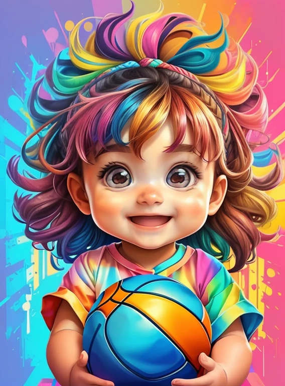 (cute baby girl with a basketball smiling),(melhor pose),(best angle), (better expression), Eduardo Kobra acolchoamento ,multidimensional geometric wall PORTRAIT, arte, Chibi,
Yang08k, lindo, Colouring,
Primary works, qualidade superior, melhor qualidade, Arte Oficial, Beautiful and Aesthetic, pelos coloridos,