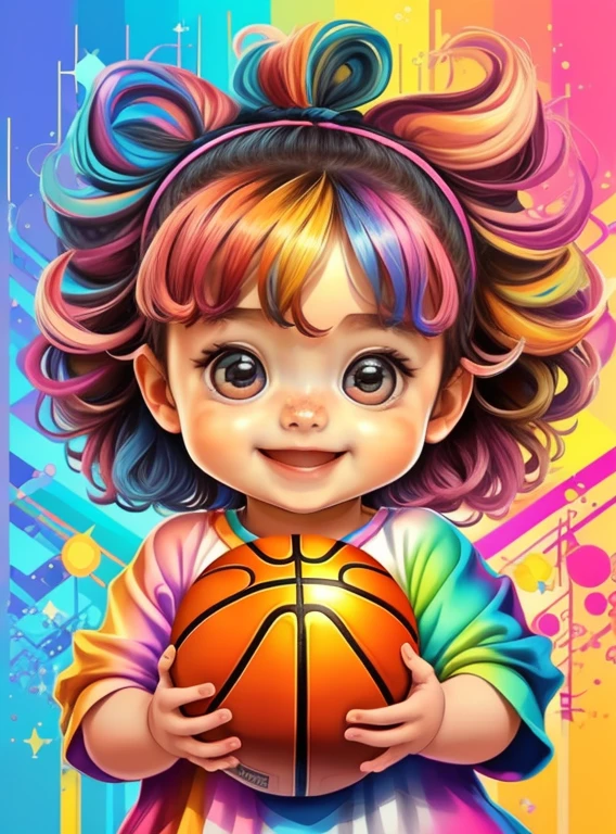 (cute baby girl with a basketball smiling),(melhor pose),(best angle), (better expression), Eduardo Kobra acolchoamento ,multidimensional geometric wall PORTRAIT, arte, Chibi,
Yang08k, lindo, Colouring,
Primary works, qualidade superior, melhor qualidade, Arte Oficial, Beautiful and Aesthetic, pelos coloridos,