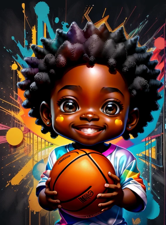 (cute black baby boy with a basketball smiling),(melhor pose),(best angle), (better expression), Eduardo Kobra acolchoamento ,multidimensional geometric wall PORTRAIT, arte, Chibi,
Yang08k, lindo, Colouring,
Primary works, qualidade superior, melhor qualidade, Arte Oficial, Beautiful and Aesthetic, pelos coloridos,