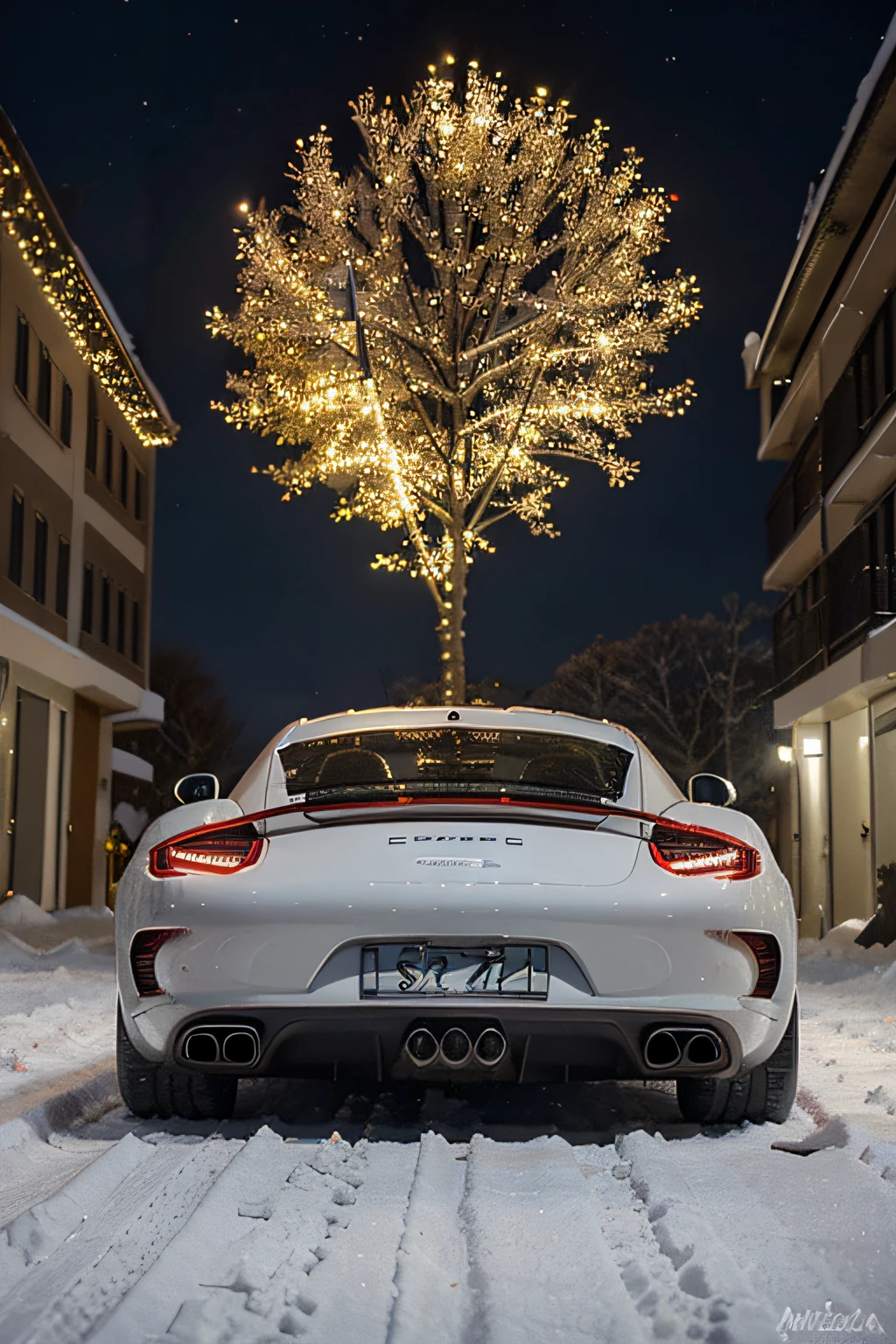 Numa vila encantada, where the snow dances softly through the streets, um Porsche amarelo se destaca como um presente especial neste Natal. Sob o brilho das luzes festivas, a carroceria reluz em tons dourados, mirroring the festive spirit that fills the air.

While snowflakes delicately adorn the vehicle, as luzes de Natal piscam ao seu redor, creating a spectacle of magical colors. The nearby Christmas tree, decorated with shiny balls and red bows, reflected in the shiny bonnet of the Porsche.

The festive atmosphere harmoniously matches the elegance of the car, creating a unique and enchanting scene. O contraste entre Porsche&#39;Modernity and Christmas tradition create a memorable image, onde o luxo e a magia se encontram para celebrar a alegria desta temporada especial.