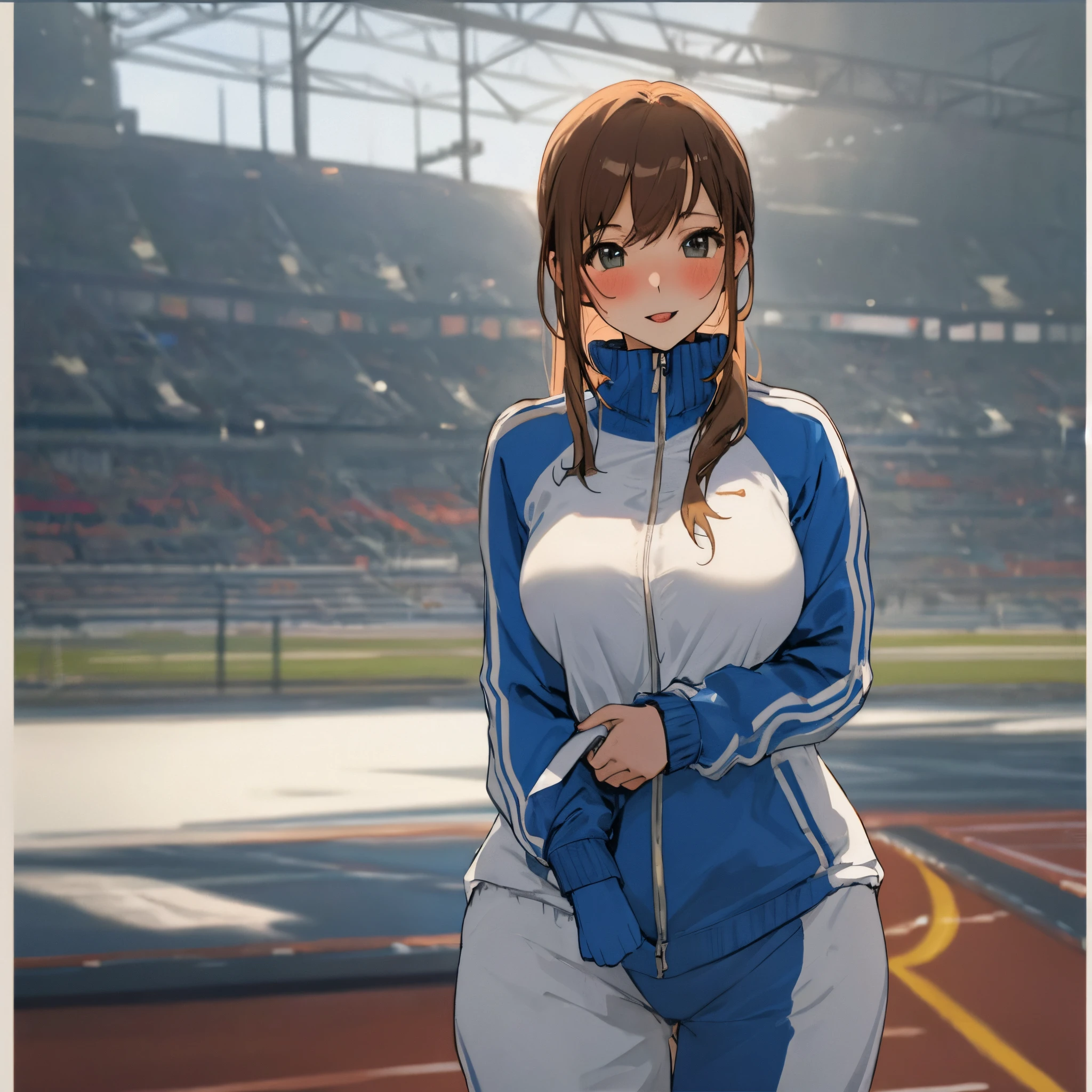 track suit，Beautiful girl half exposed breasts，Sexy on a large scale，