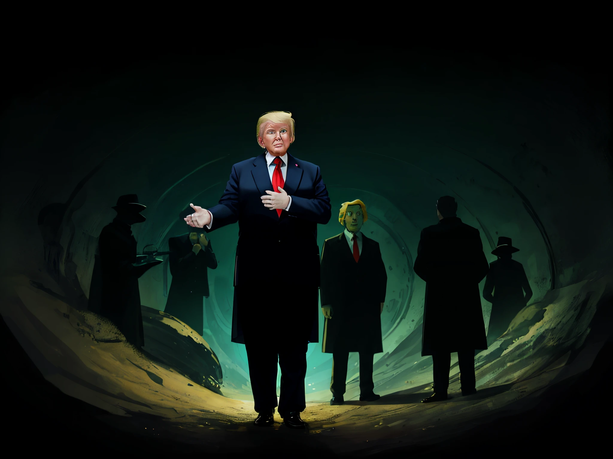 Donald Trump being accepted into a underground society of happy worms