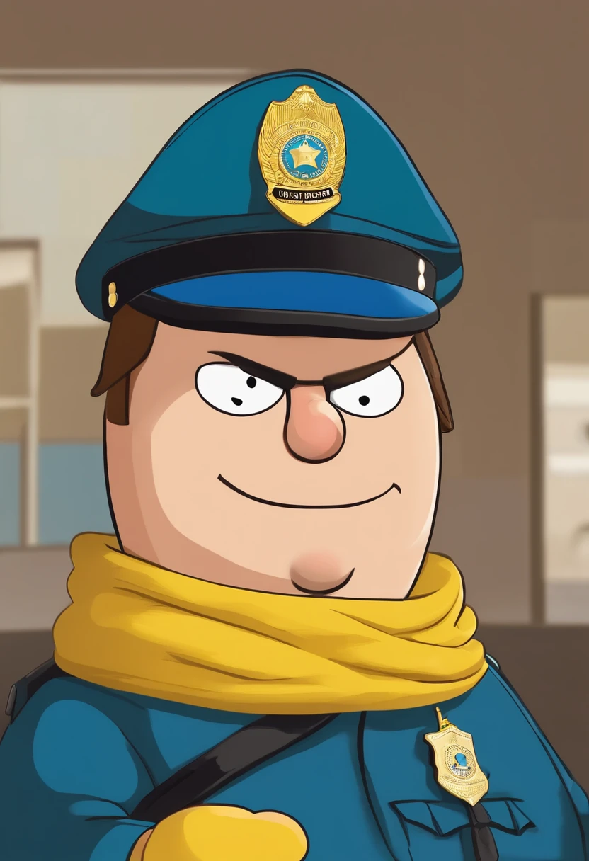A picture of Cartman in a police uniform, handcuffing a suspect with a satisfied smirk on his face,South Park,Eric Cartman, a character from the animated TV series “South Park,” is easily recognizable with his round, chubby figure, often clad in a red jacket, yellow mittens, and a blue hat with a yellow pompom. His small, beady eyes and often smug expression reflect his mischievous and sometimes malevolent personality., male