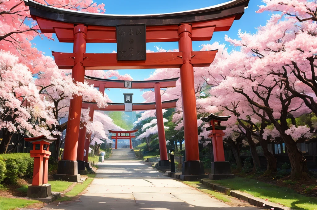 Cherry blossoms shrine gate torii