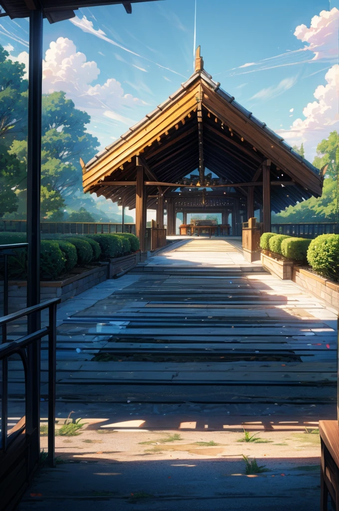 Empty wedding venue outdoors blue sky