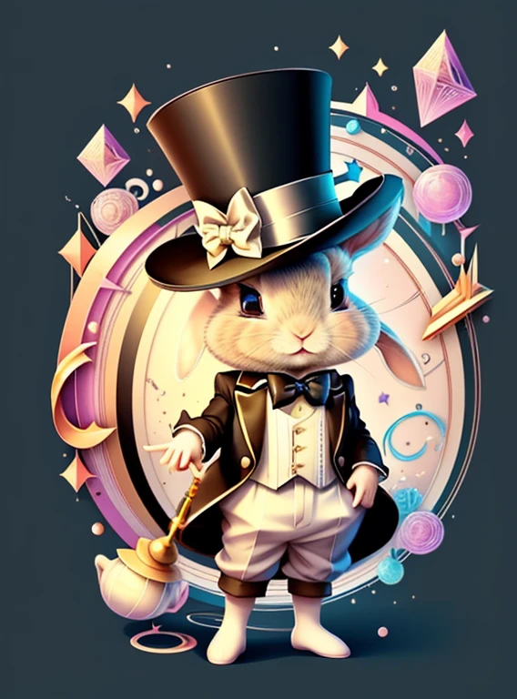 (cute  rabbit with a top hat and magic wand), Munchkin ,Geometric multidimensional wall portrait, livro de arte, Tchibi,
Yang08k, Beautiful, Colouring,
Obras, of the highest quality, best quality, Arte Oficial, Beautiful and Aesthetic,