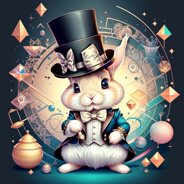 (cute baby rabbit with a top hat and magic wand), Munchkin ,Geometric multidimensional wall portrait, livro de arte, Tchibi,
Yang08k, Beautiful, Colouring,
Obras, of the highest quality, best quality, Arte Oficial, Beautiful and Aesthetic,