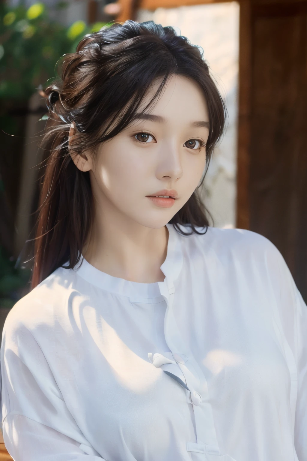 A woman in a white shirt and jeans poses for a photo, Korean girl, Gorgeous young Korean woman, beautiful Korean women, Beautiful young Korean woman, Korean woman, Beautiful Asian girl, girl cute-fine face, korean women's fashion model, A beautiful young woman, gorgeous chinese models, cute delicate face, young lovely Korean faces, side profile waist up portrait