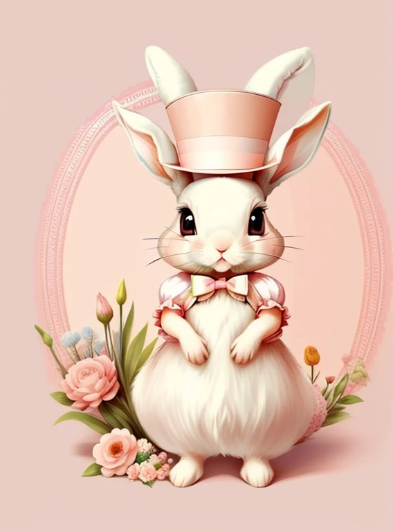 (cute baby rabbit with a pink top hat and flowers), Munchkin ,Geometric multidimensional wall portrait, livro de arte, Tchibi,
Yang08k, Beautiful, Colouring,
Obras, of the highest quality, best quality, Arte Oficial, Beautiful and Aesthetic,