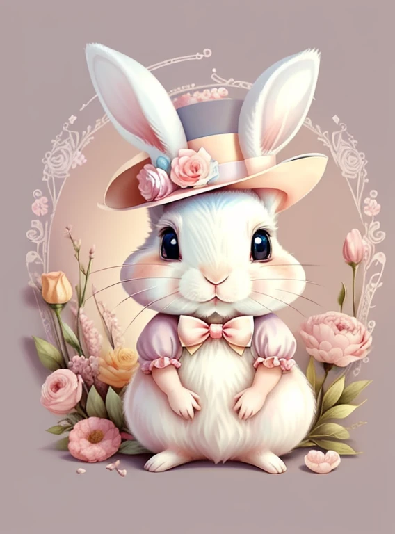(cute baby rabbit with a pink top hat and flowers), Munchkin ,Geometric multidimensional wall portrait, livro de arte, Tchibi,
Yang08k, Beautiful, Colouring,
Obras, of the highest quality, best quality, Arte Oficial, Beautiful and Aesthetic,